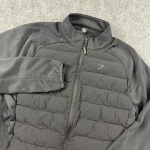 Gymshark Hybrid Jacket Mens Small Black‎ Quilted Puffer Fleece Full Zip Training